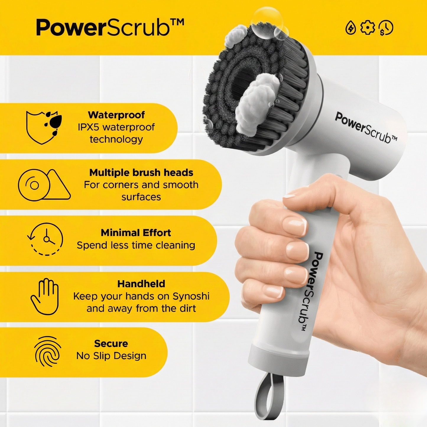 PowerScrub™ – Cordless Electric Spin Cleaner (3 Brush Heads)