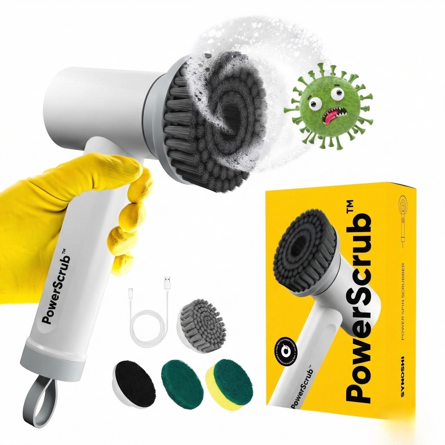 PowerScrub™ – Cordless Electric Spin Cleaner (3 Brush Heads)