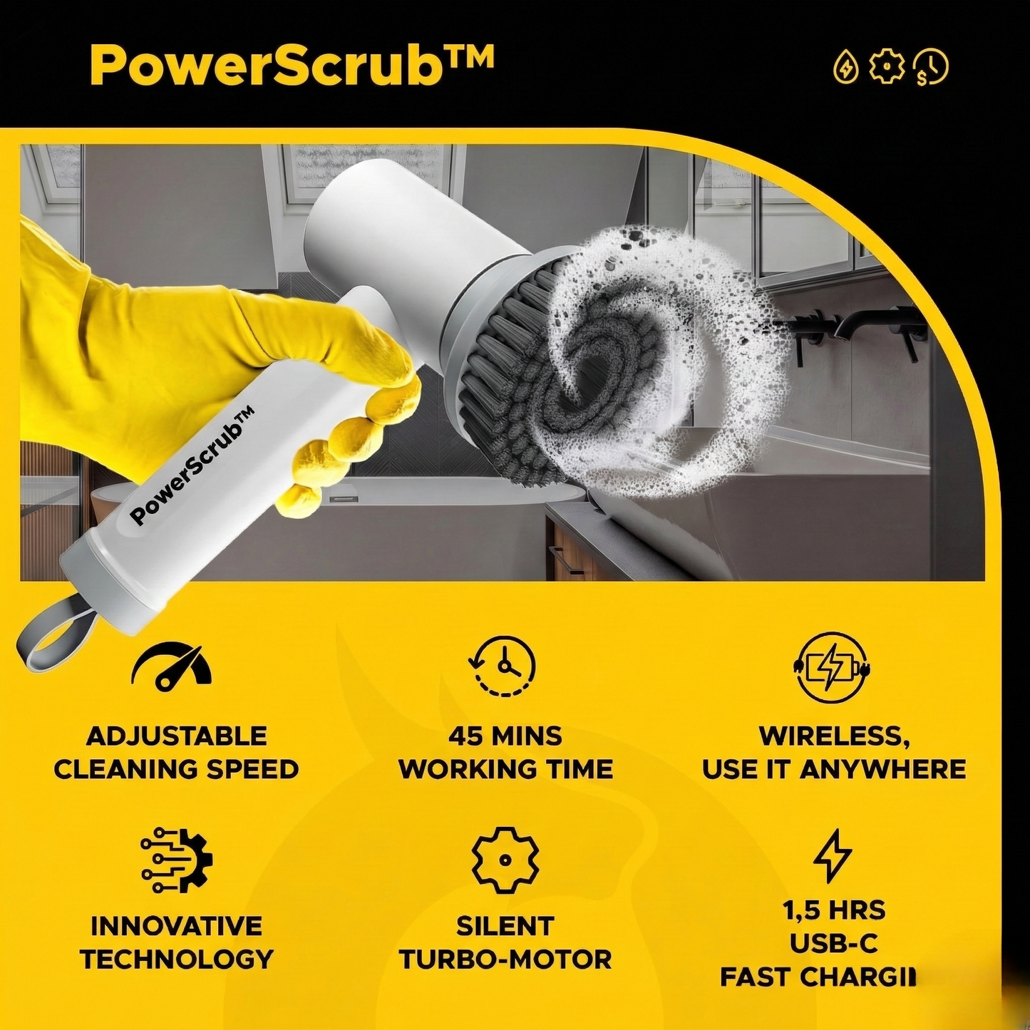 PowerScrub™ – Cordless Electric Spin Cleaner (3 Brush Heads)